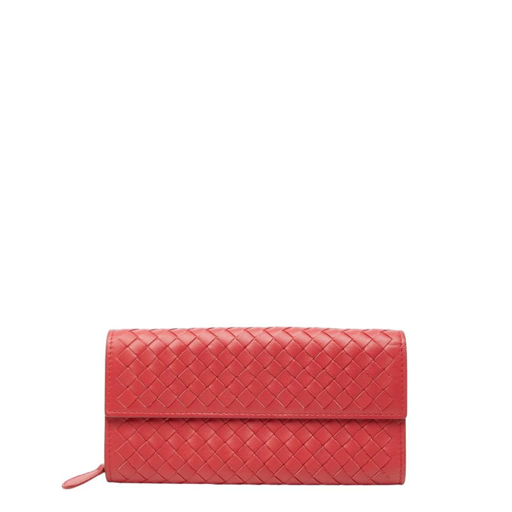Bottega Veneta Intrecciato Long Wallet Red Leather Bottega Veneta